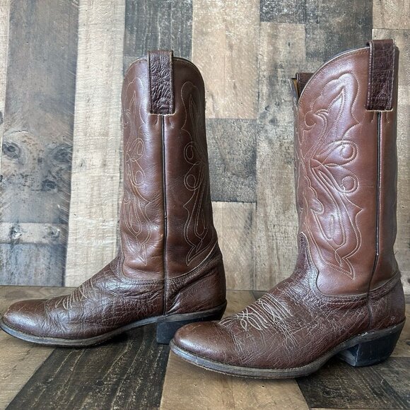 Abilene Vintage Round Toe Brown Cowboy Boots Mens 9.5 D - Picture 1 of 12